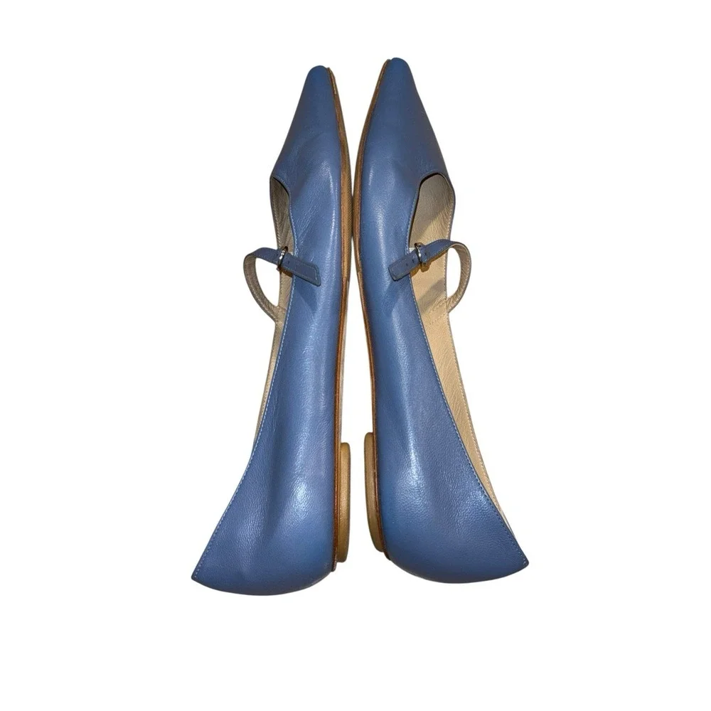 Stuart Weitzman Emilia Mary Jane Flats Blue Leather Ballet Pointed Toe 39 US 8.5 - Picture 7 of 9